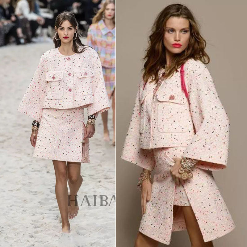 2019 elegant ensemble femme amazing two piece set plus size tweed jacket and skirt set 5xl 6xl conjuntos de mujer casaco feminin