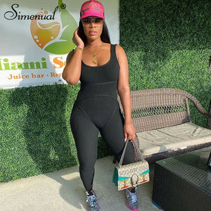 Simenual Ribbed Casual Workout Rompers Womens Jumpsuit Backless Sleeveless Fitness Active Wear Bodycon Fashion Jumpsuits Summer