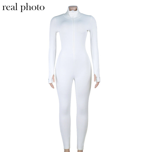 Simenual Workout Active Wear Ribbed Rompers Womens Jumpsuit Sporty Long Sleeve Fitness Embroidery Letter Print Zipper Jumpsuits