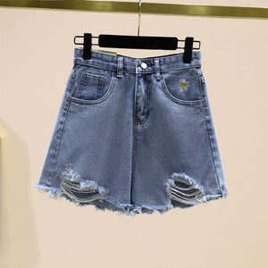 2020 Summer Hot Fashion 2 piece set Women Flower Printted Loose Tshirt and Daisy Embroidery Denim Shorts Suits With Free Bag