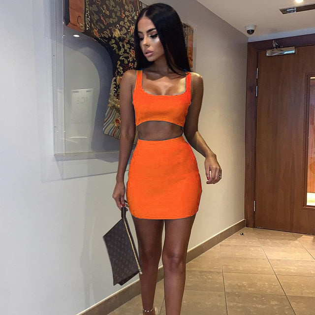 Dulzura two piece set crop tank top mini skirt 2019 summer autumn women elegant sexy 2 piece tracksuit party lady clothes