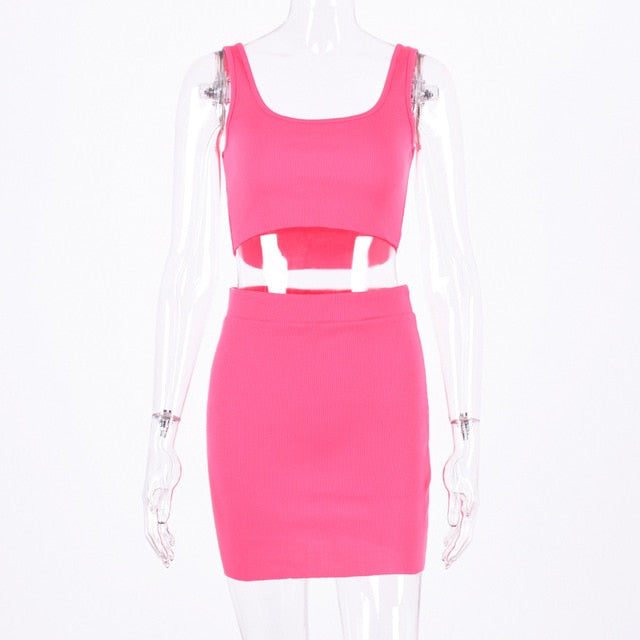 Dulzura two piece set crop tank top mini skirt 2019 summer autumn women elegant sexy 2 piece tracksuit party lady clothes