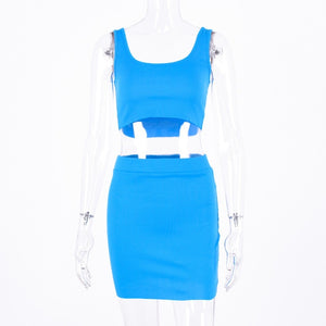 Dulzura two piece set crop tank top mini skirt 2019 summer autumn women elegant sexy 2 piece tracksuit party lady clothes
