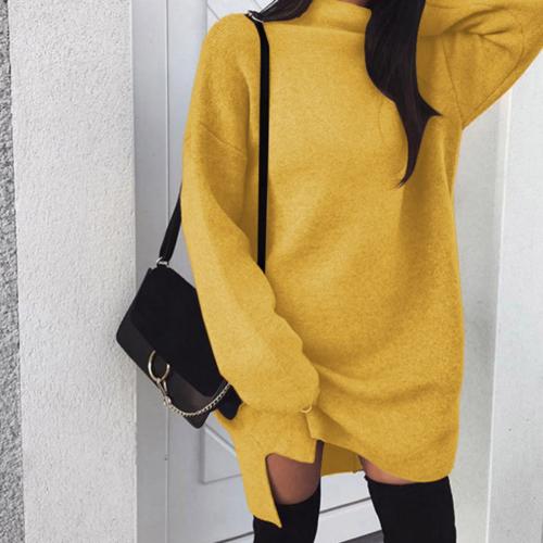 Casual Women Autumn Solid Color Turtle Neck Loose Plus Size Knitted Mini Dress new