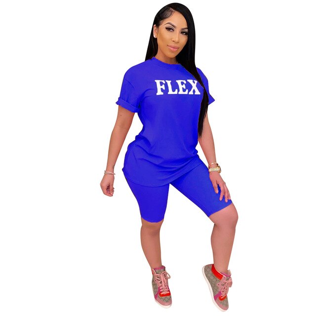 Tsuretobe Casual Letter Print 2 Piece Set Women 2020 Short Sleeve Tee Top And Shorts Sweet Matching Sets Summer Tracksuit Female