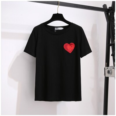 Elegant and comfortable Summer Two piece Set Women High waist Retro Embroidery Bodycon Skirt and Love Appliques Tshirt Sets