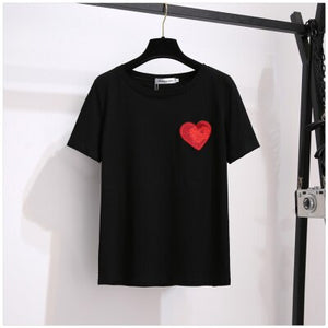 Elegant and comfortable Summer Two piece Set Women High waist Retro Embroidery Bodycon Skirt and Love Appliques Tshirt Sets