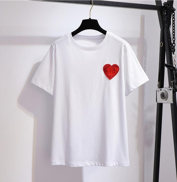 Elegant and comfortable Summer Two piece Set Women High waist Retro Embroidery Bodycon Skirt and Love Appliques Tshirt Sets