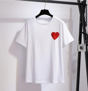 Elegant and comfortable Summer Two piece Set Women High waist Retro Embroidery Bodycon Skirt and Love Appliques Tshirt Sets