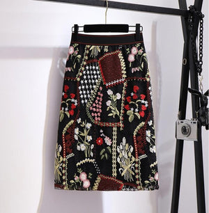Elegant and comfortable Summer Two piece Set Women High waist Retro Embroidery Bodycon Skirt and Love Appliques Tshirt Sets