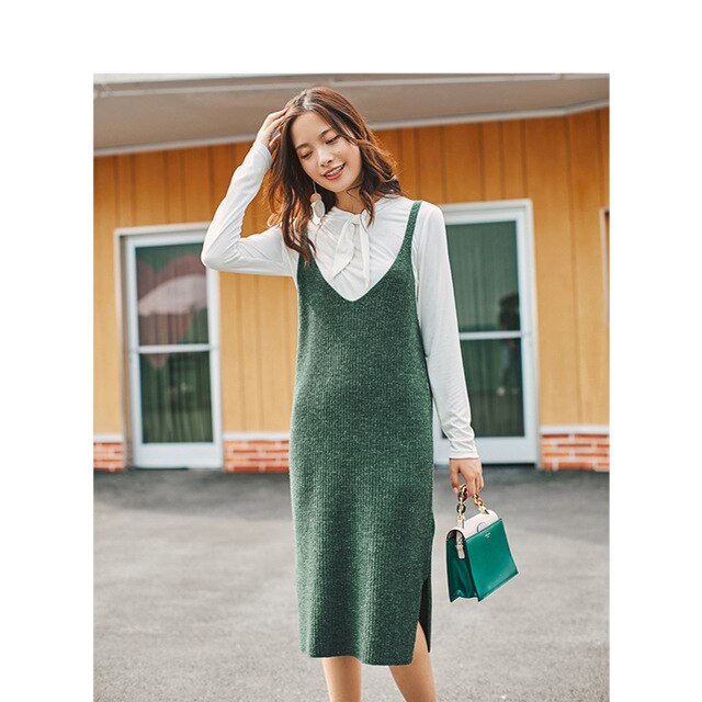 INMAN Winter New Arrival Lace Stand Collar Shirt Knitting Jumpsuit Dress Woman Two-pieces Suits