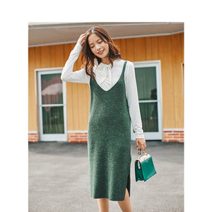 INMAN Winter New Arrival Lace Stand Collar Shirt Knitting Jumpsuit Dress Woman Two-pieces Suits
