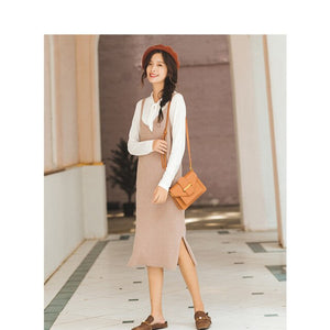 INMAN Winter New Arrival Lace Stand Collar Shirt Knitting Jumpsuit Dress Woman Two-pieces Suits